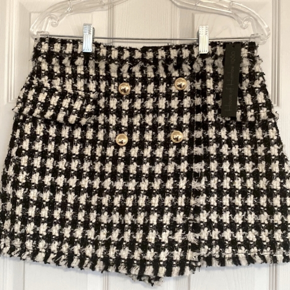 House Of Harlow Metallic Houndstooth Tweed Boucle Skort Skirt - Picture 1 of 13